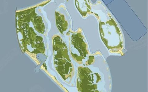 De twee nieuwe natuureilanden worden in de luwte van de eerste vijf eilanden aangelegd.