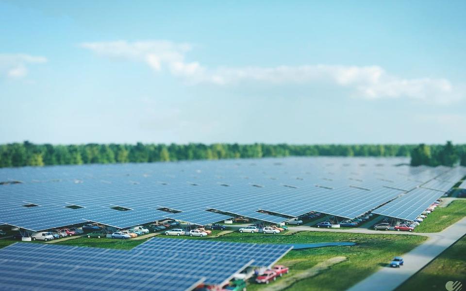 Impressie van de solar carport bij Lowlands.