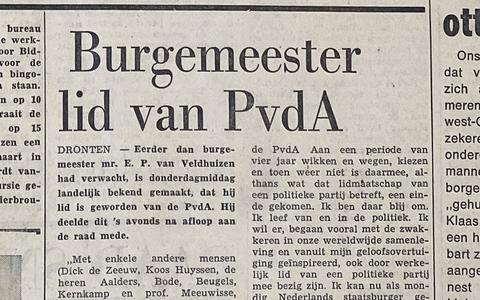 Het artikel over de overstap van burgemeester Van Veldhuizen.