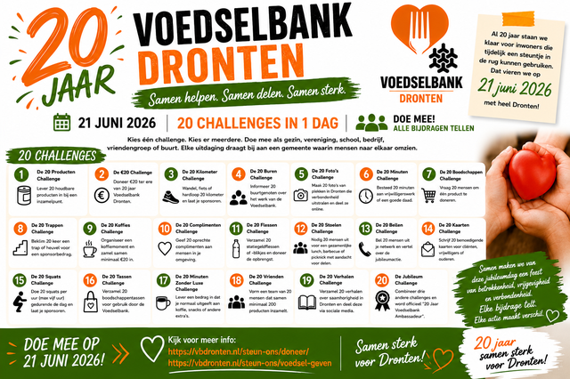 Voedselbank Dronten viert 20 jaar betrokkenheid, solidariteit en steun